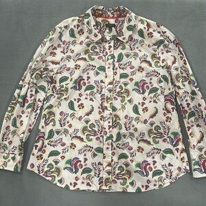 Talbots Petite Button-Up Top Floral Print Long Sleeve Shirt L (PETITE)